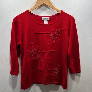 Drapers & Damons Classic Petite Beaded Floral Embroidery 3/4 Sleeves Size PS